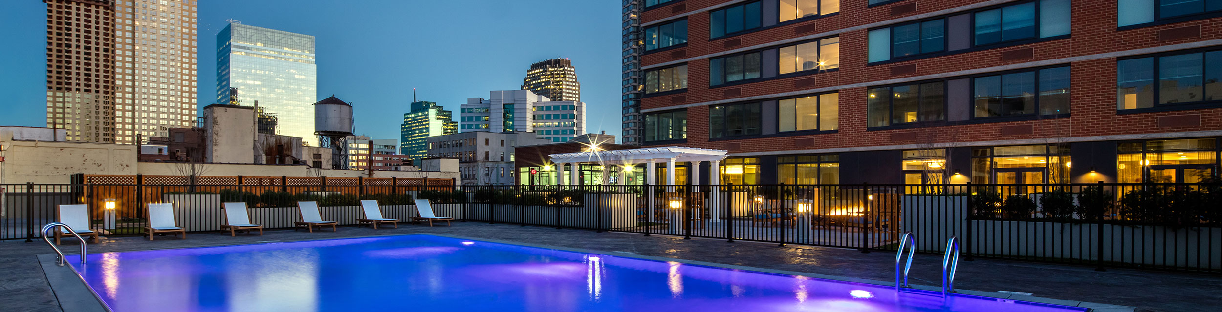 wide angle photo of the pool at The Morgan at Provost Square apartments