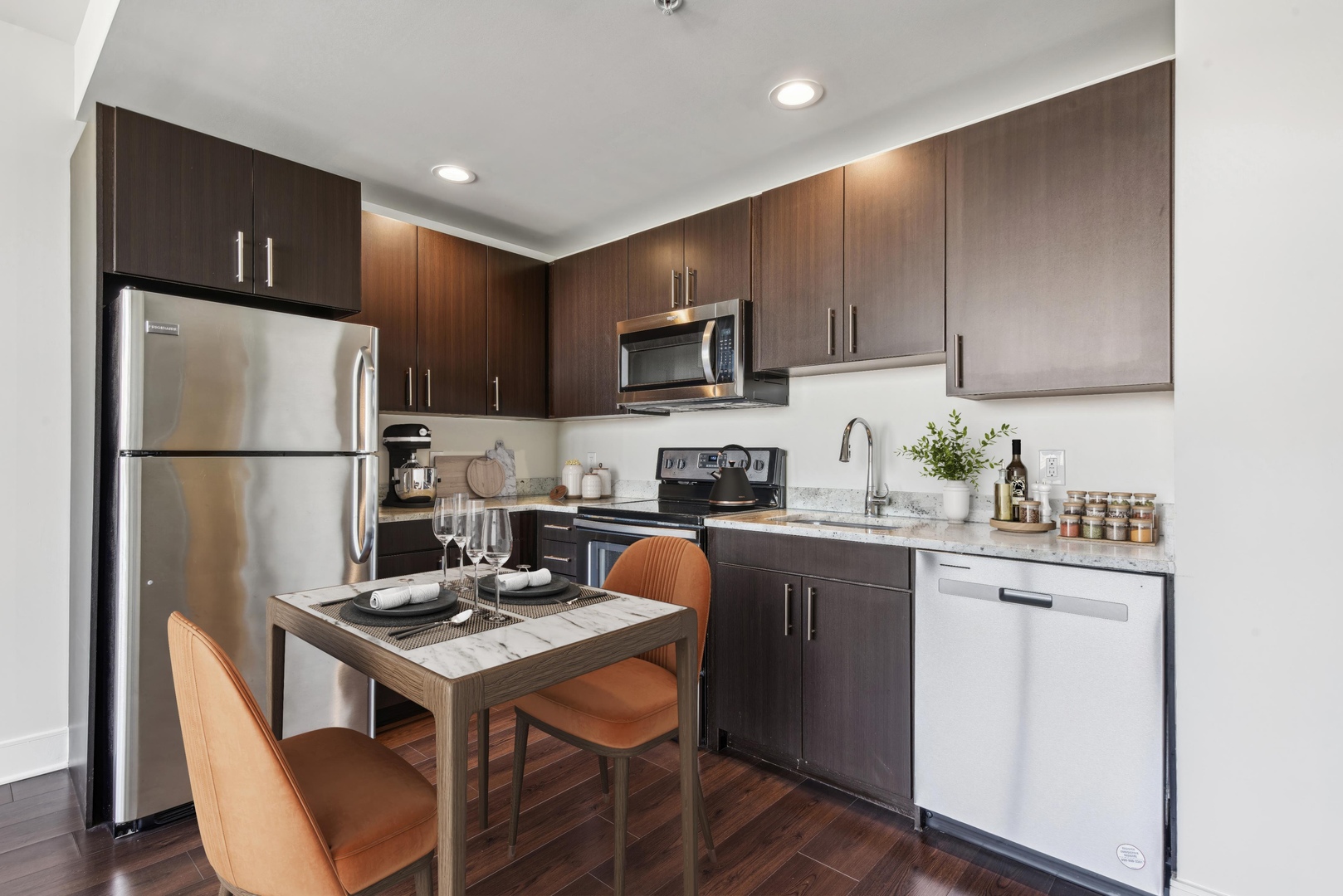 Kitchen with stainless steel appliances