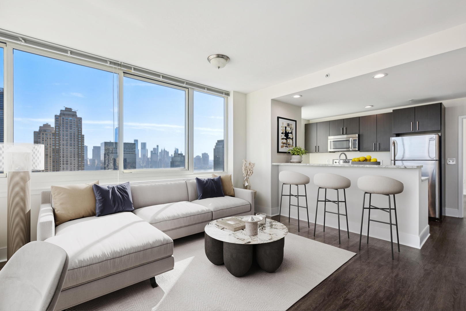 Apartment living room and kitchen