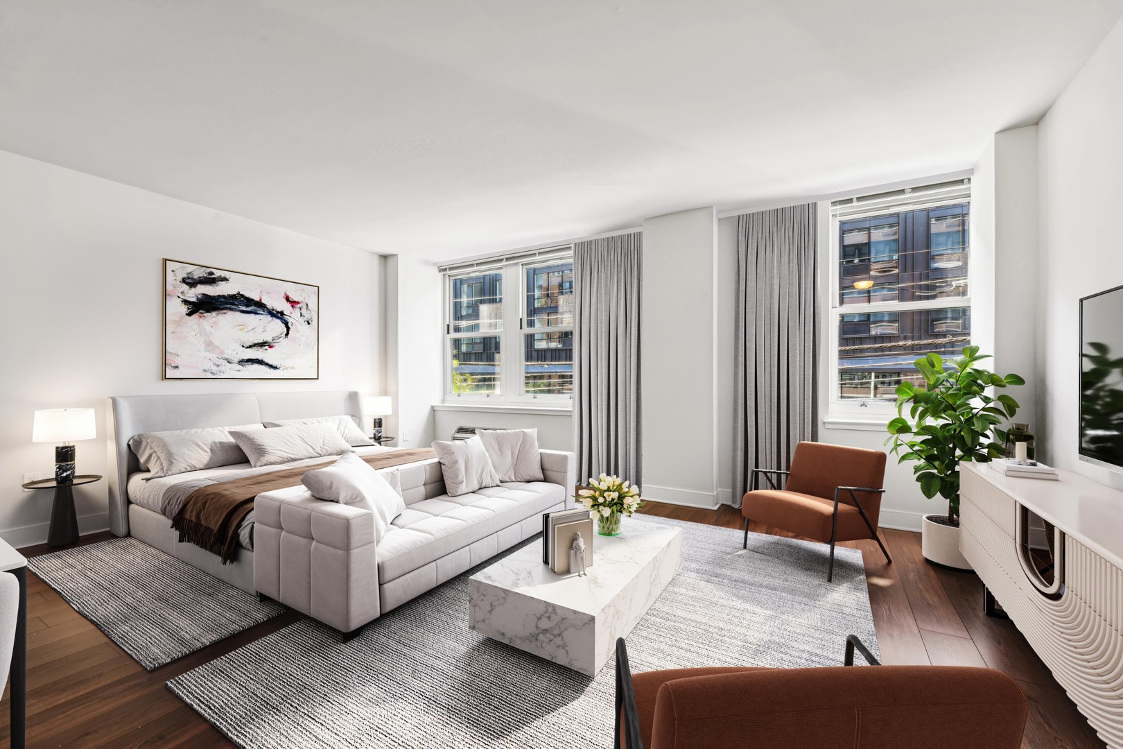 Studio apartment with kitchen and bedroom